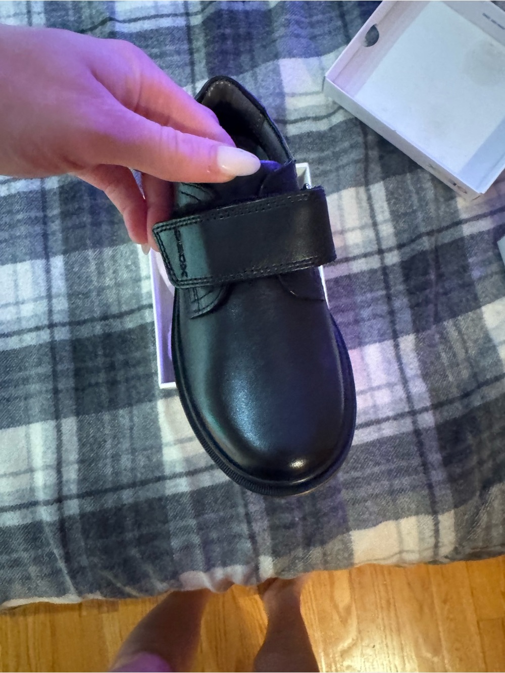 Geox Black Kids Leather Velcro School Shoe